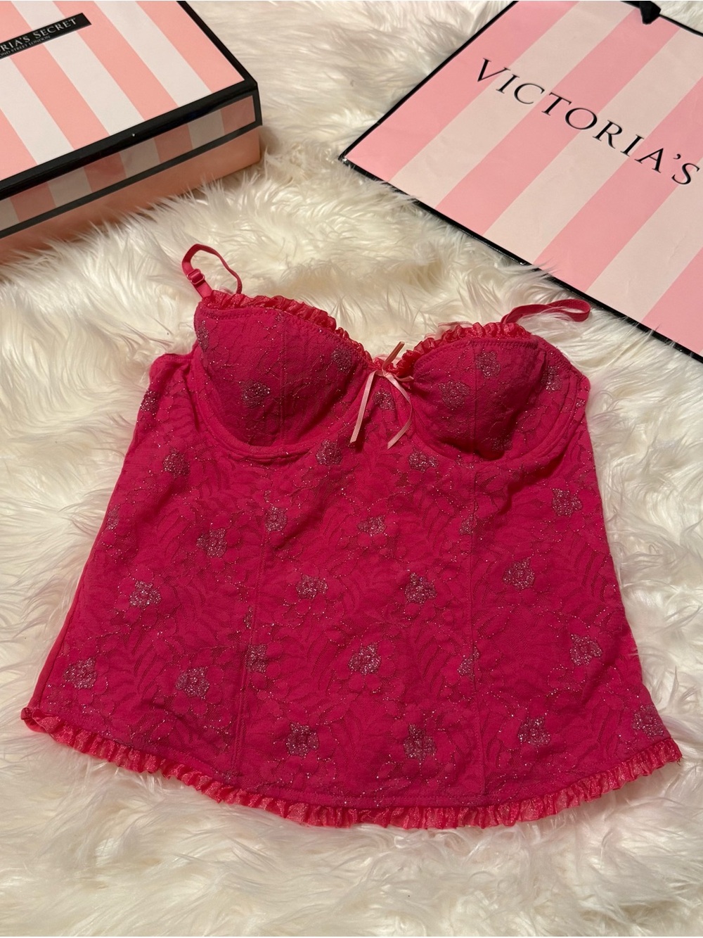 Victoria’s Secret mesh lace floral glitter Corset Top